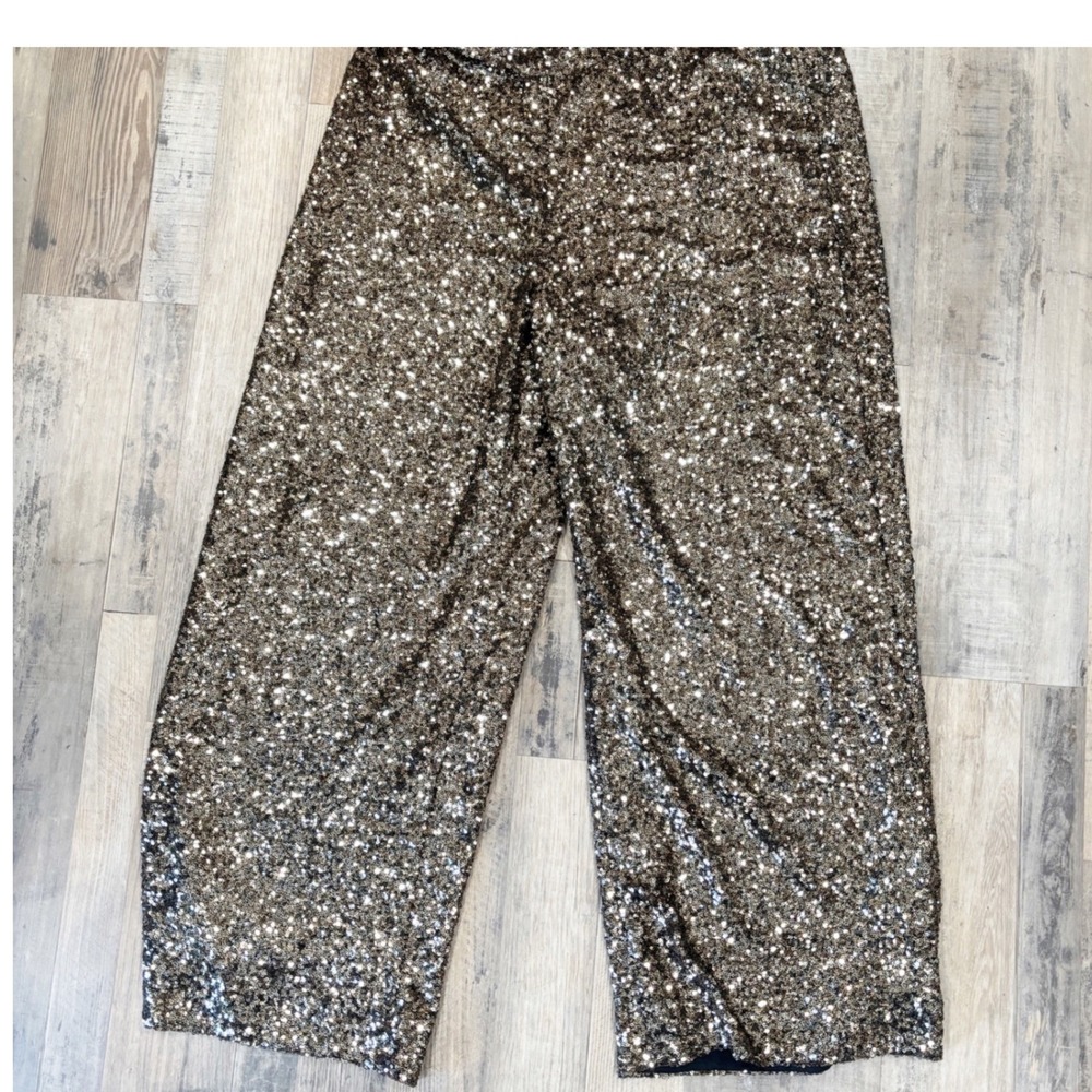 Banana Republic Luxe Sequin Wide Leg Pants Bronze Gold Holiday Shimmer XL
